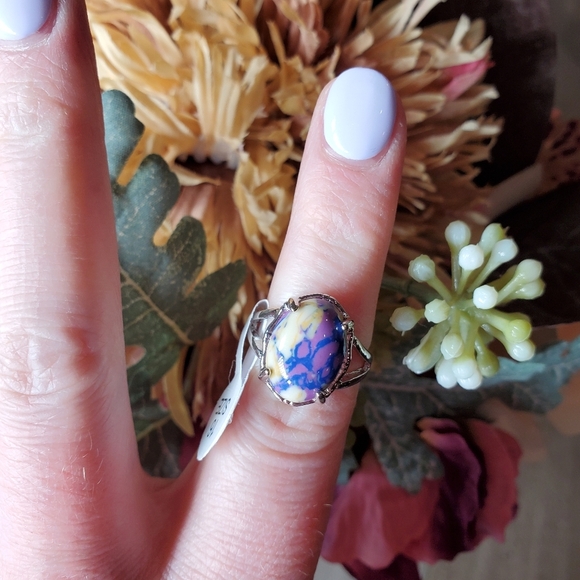 NWT Women's Silver Tone Purple and Cream Ring Size 5 - Picture 1 of 15